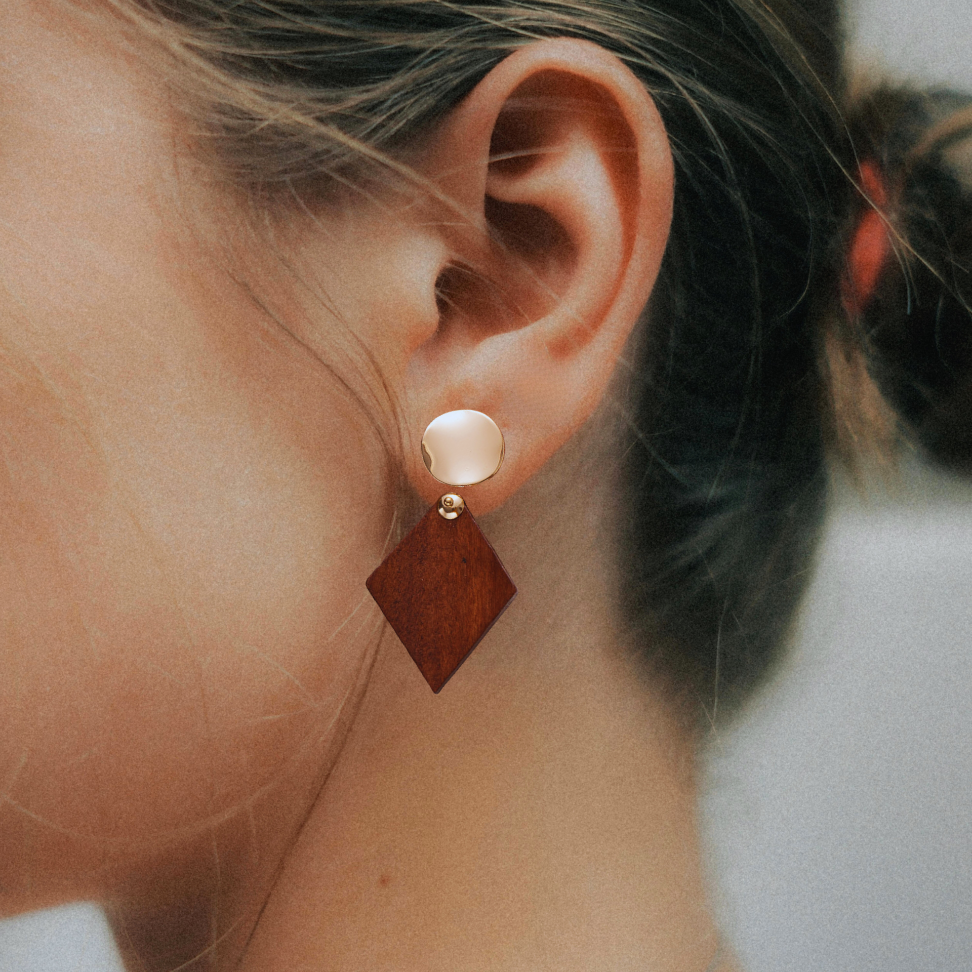 Diamond Wood Earrings – Eco-Friendly Alloy